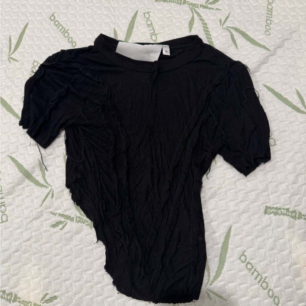 SAMI MIRO VINTAGE Distressed Black Long Sleeve Top